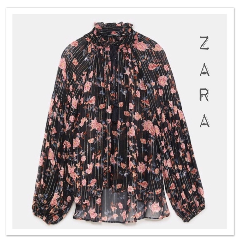 Zara Shimmery Floral Print Blouse - NWT